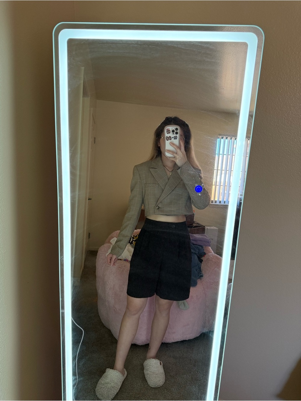 Zara Cropped Plaid Blazer Jacket - Brown